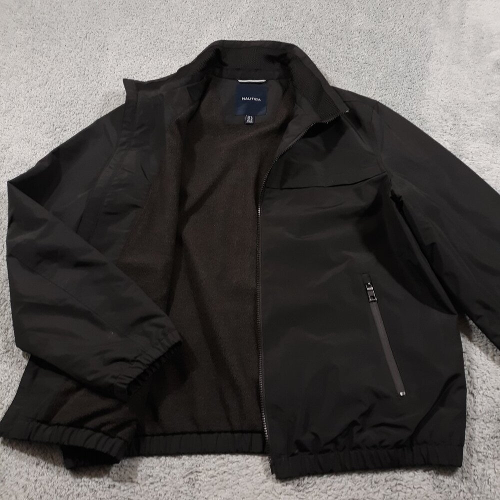 Nautica Jacket Mens‎ Size Large Black Fleece Lined Outdoor Rain Coat